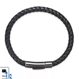 NWT and box Mens black leather bangle bracelet.